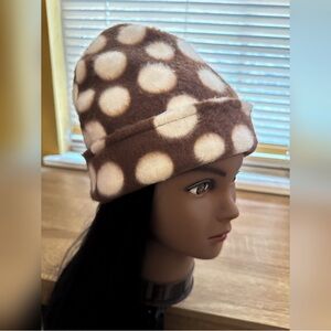 Handmade Dark Brown White Polka Dot Fuzzy Knit Thick  Winter Beanie Hat
